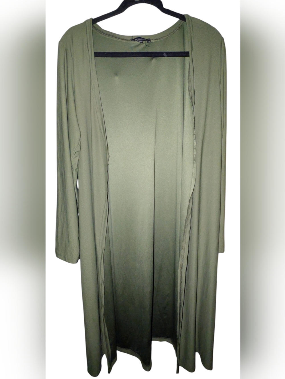 ROUGE COLLECTION Olive Green Longline Open Front Cardigan Plus Size 1X EUC